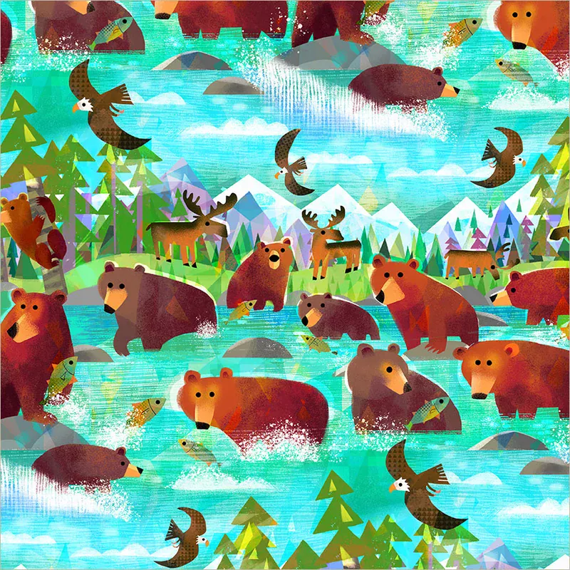 Animal Kingdom - Bathing Bears QC in Turquoise