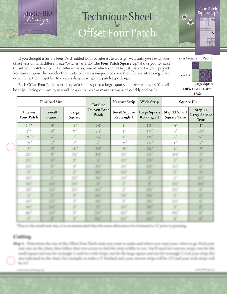 Deb Tucker's Offset Four Patch Technique Sheet