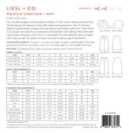 Liesl + Co Melville Cardigan & Vest Pattern