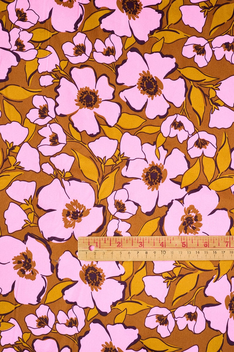Cotton Sateen Floral in Orchid/Brown - Image 2