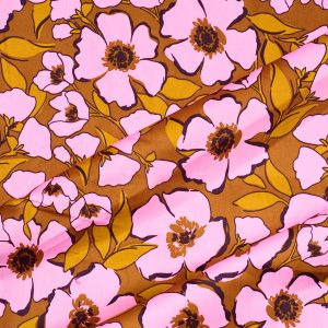 Cotton Sateen Floral in Orchid/Brown