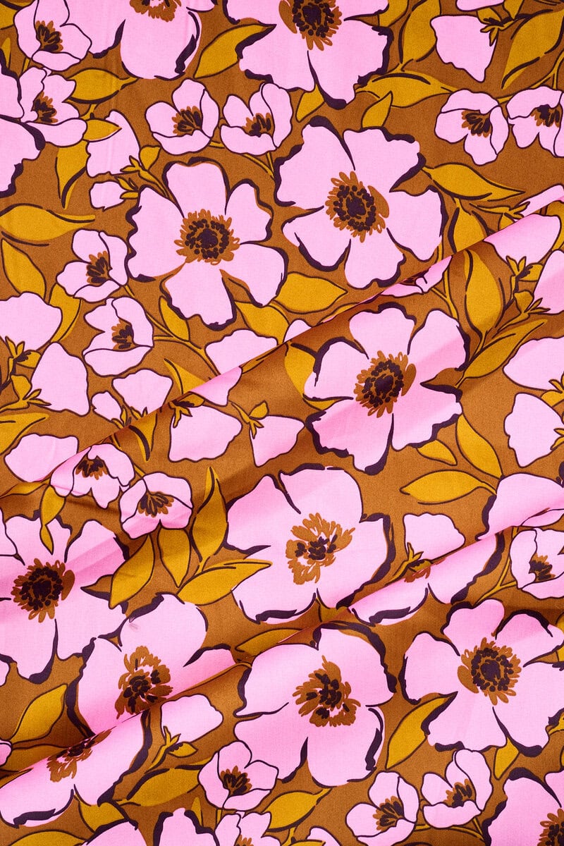 Cotton Sateen Floral in Orchid/Brown