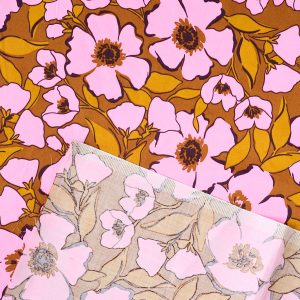 Cotton Sateen Floral in Orchid/Brown - Image 3