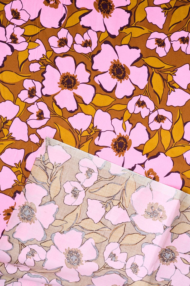Cotton Sateen Floral in Orchid/Brown - Image 3