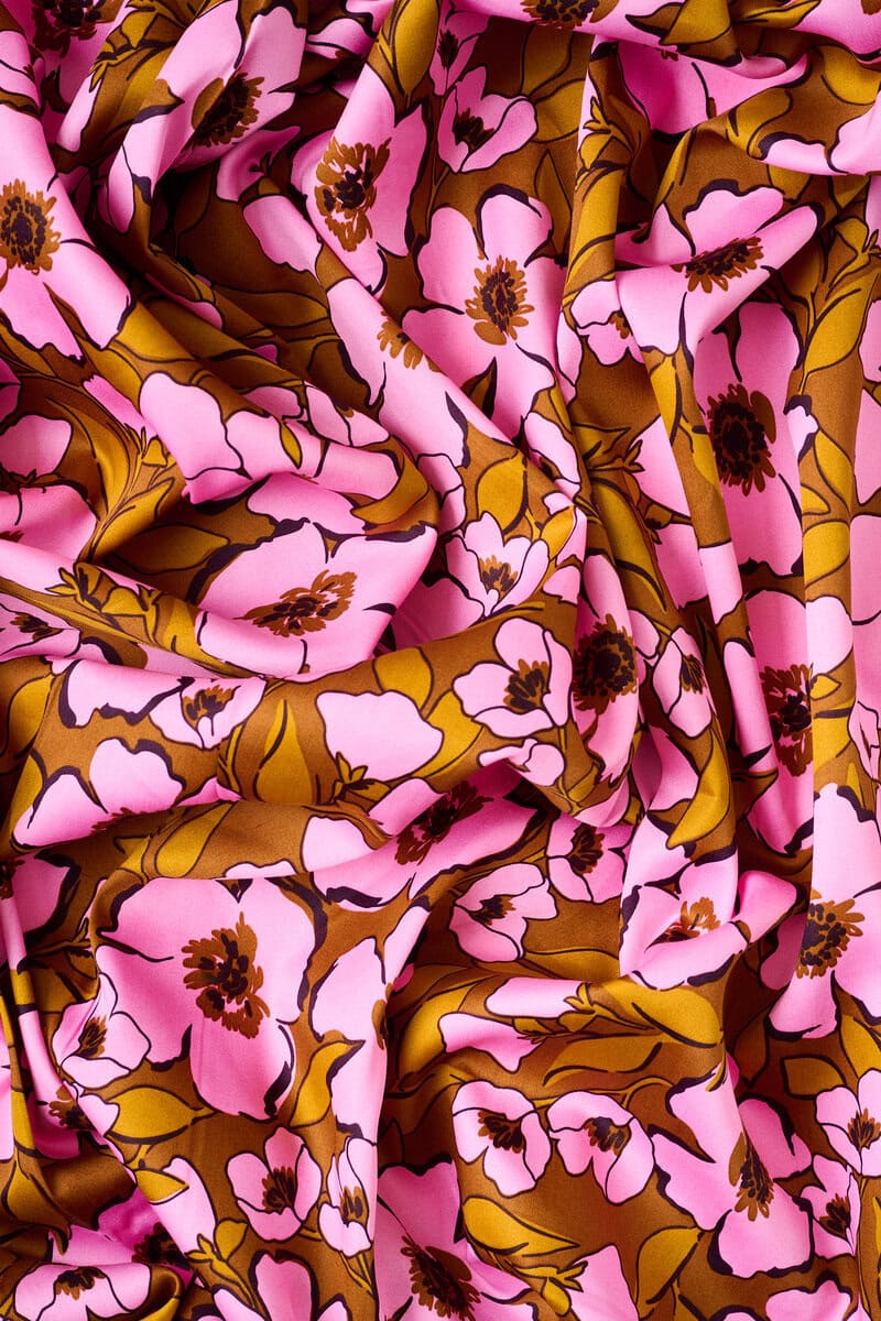 Cotton Sateen Floral in Orchid/Brown - Image 4