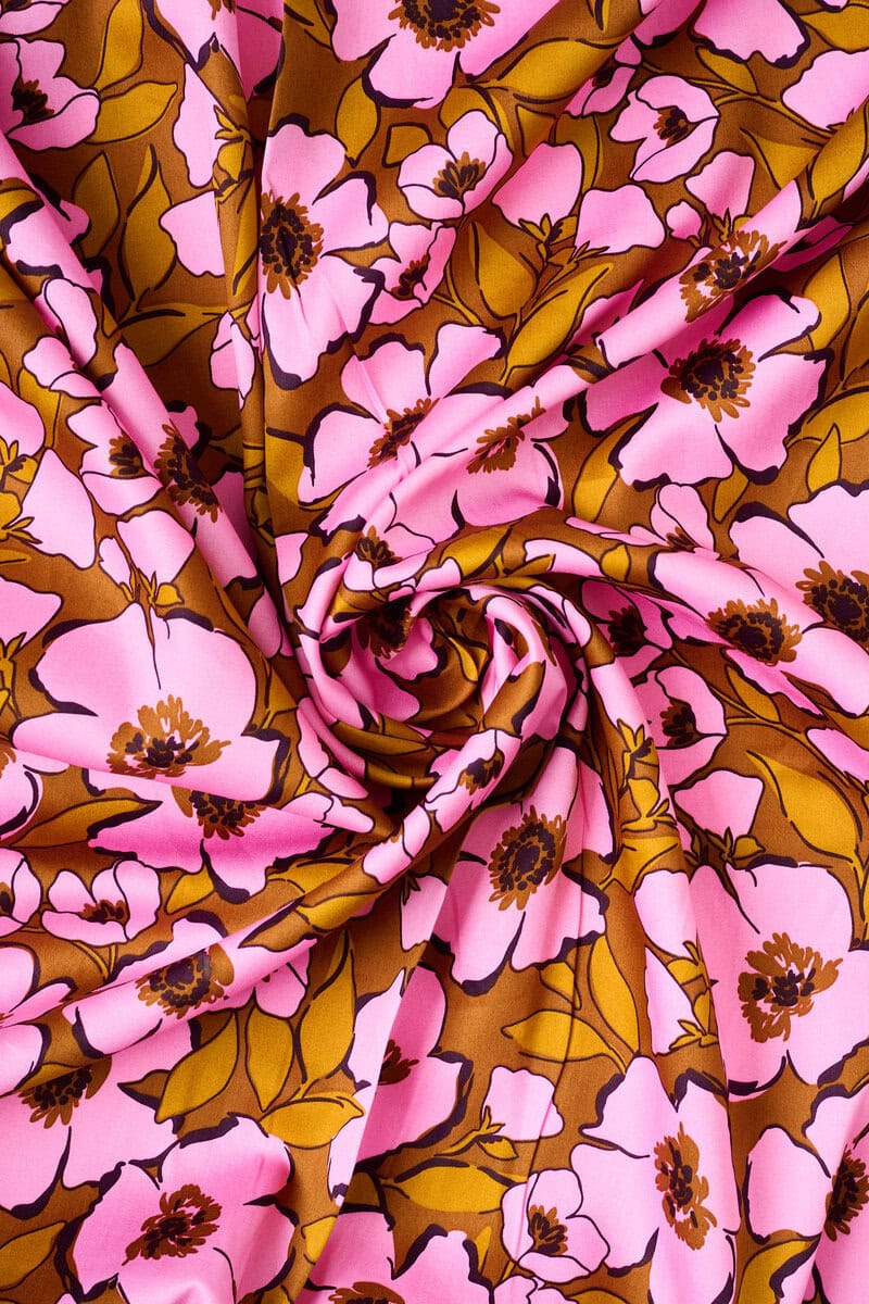 Cotton Sateen Floral in Orchid/Brown - Image 5