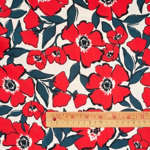 Cotton Sateen Floral in Red/Black - Image 2