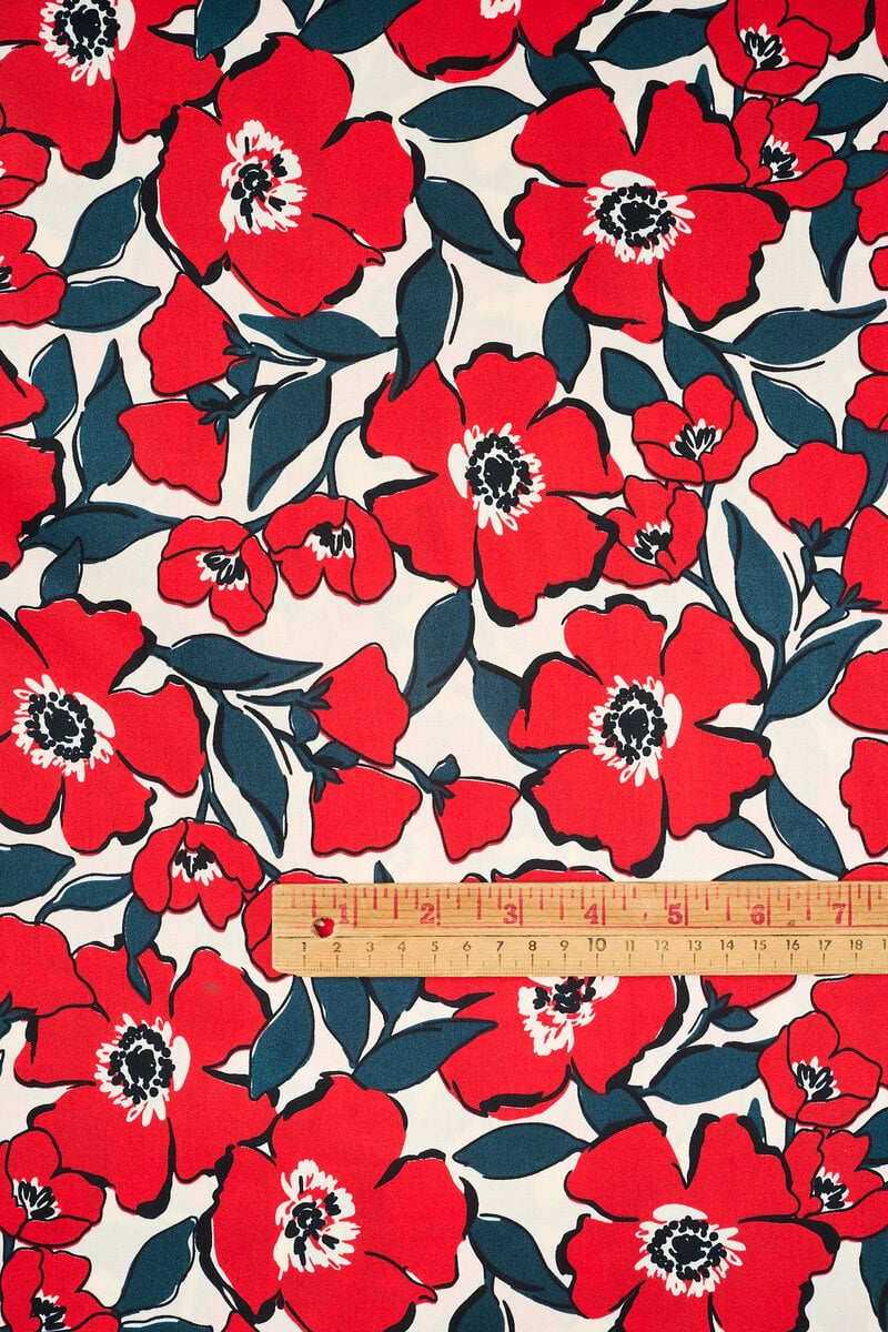 Cotton Sateen Floral in Red/Black - Image 2