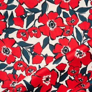 Cotton Sateen Floral in Red/Black