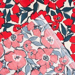 Cotton Sateen Floral in Red/Black - Image 3