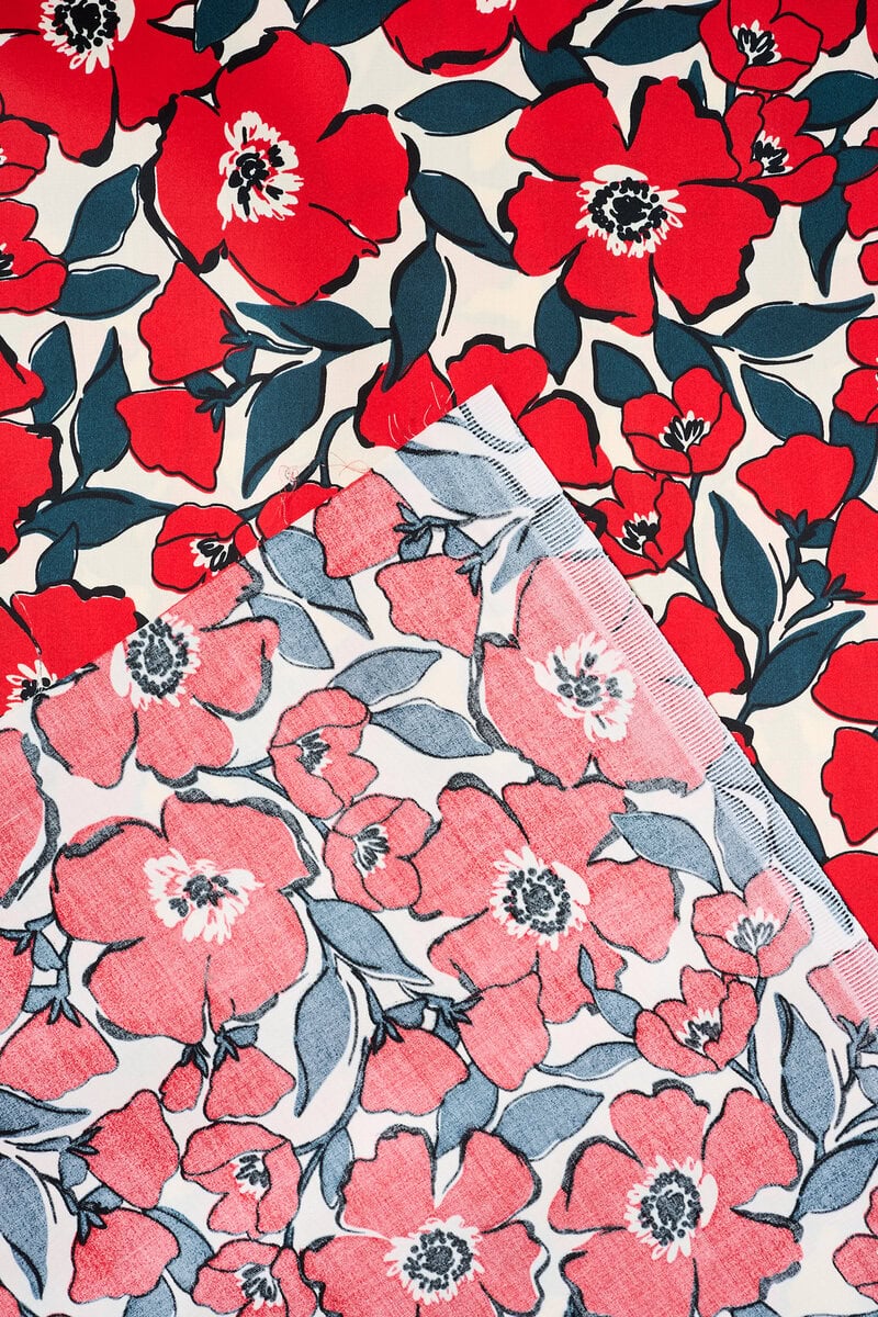 Cotton Sateen Floral in Red/Black - Image 3
