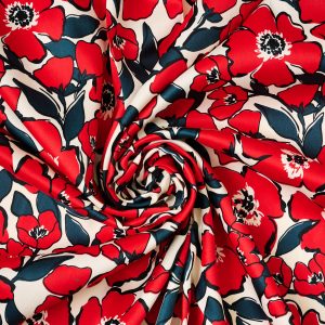 Cotton Sateen Floral in Red/Black - Image 5