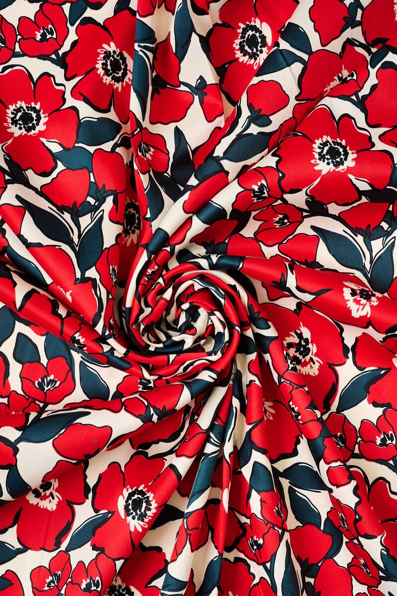 Cotton Sateen Floral in Red/Black - Image 5
