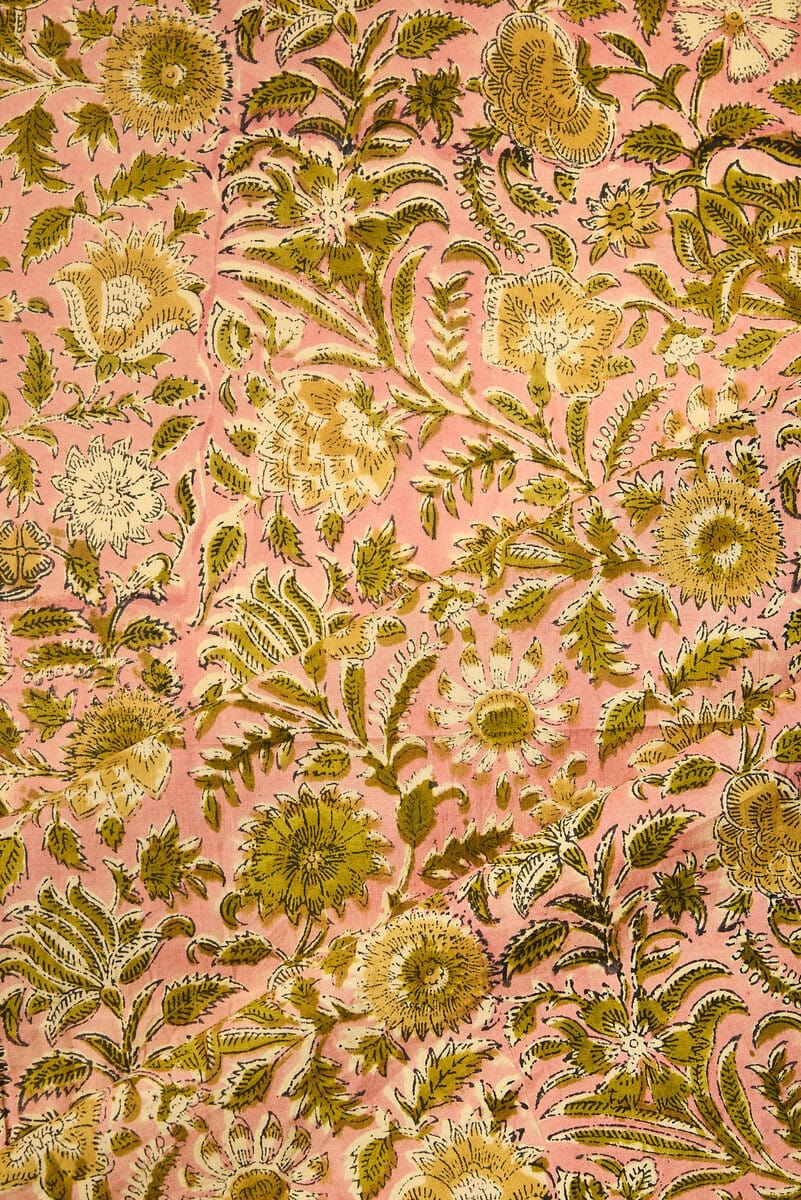 Block Print Indian Cotton in Maricel Pinks