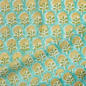 Block Print Indian Cotton in Yarrow Flower