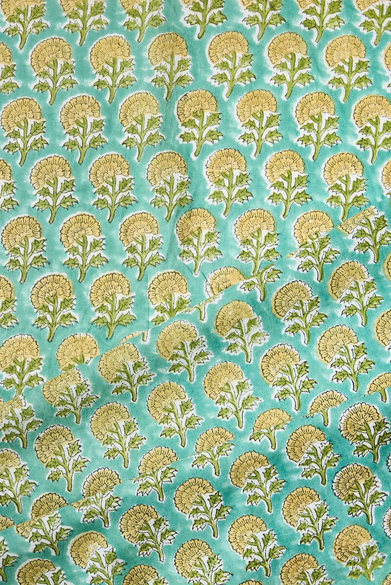 Block Print Indian Cotton in Yarrow Flower