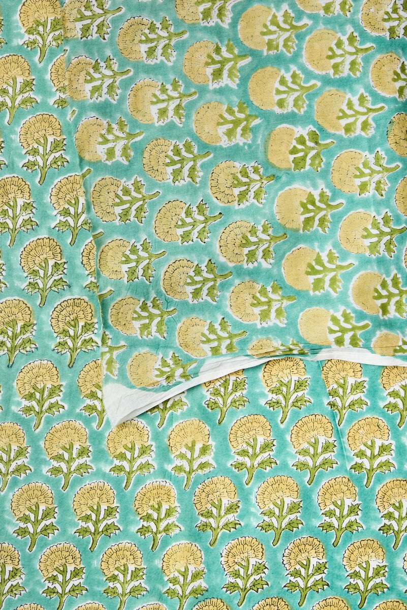 Block Print Indian Cotton in Yarrow Flower - Image 3