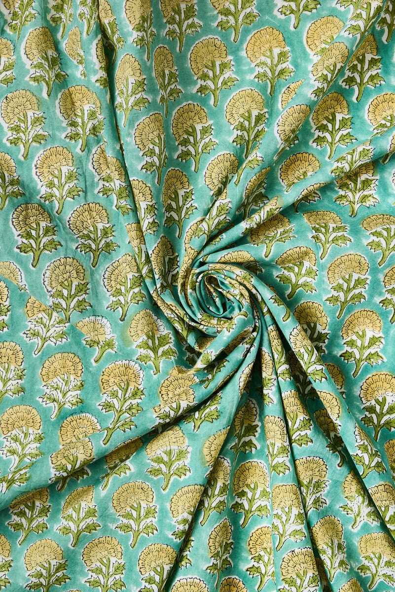Block Print Indian Cotton in Yarrow Flower - Image 5