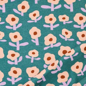Ribbed Jersey Knit - Flower Power in Green
