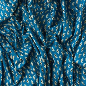 Indian Screen Print Cotton in Kali Cyan - Image 2
