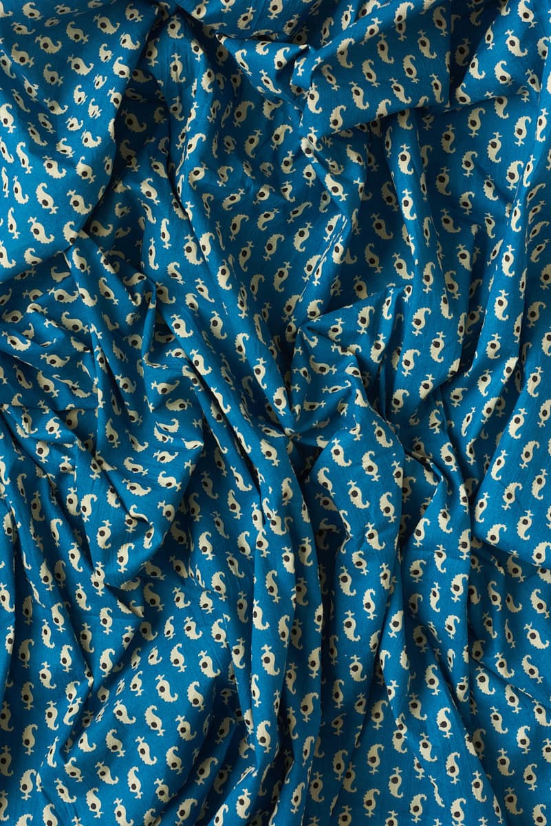 Indian Screen Print Cotton in Kali Cyan - Image 2