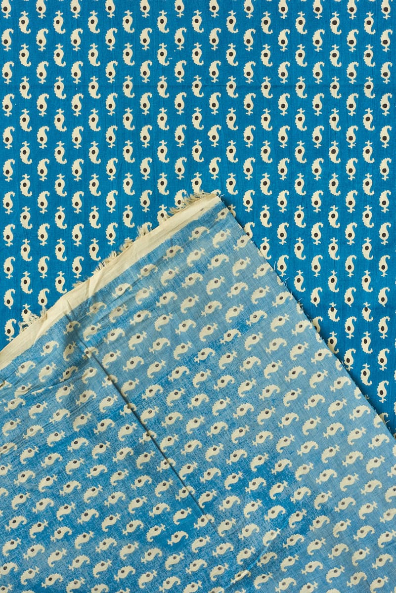 Indian Screen Print Cotton in Kali Cyan - Image 6