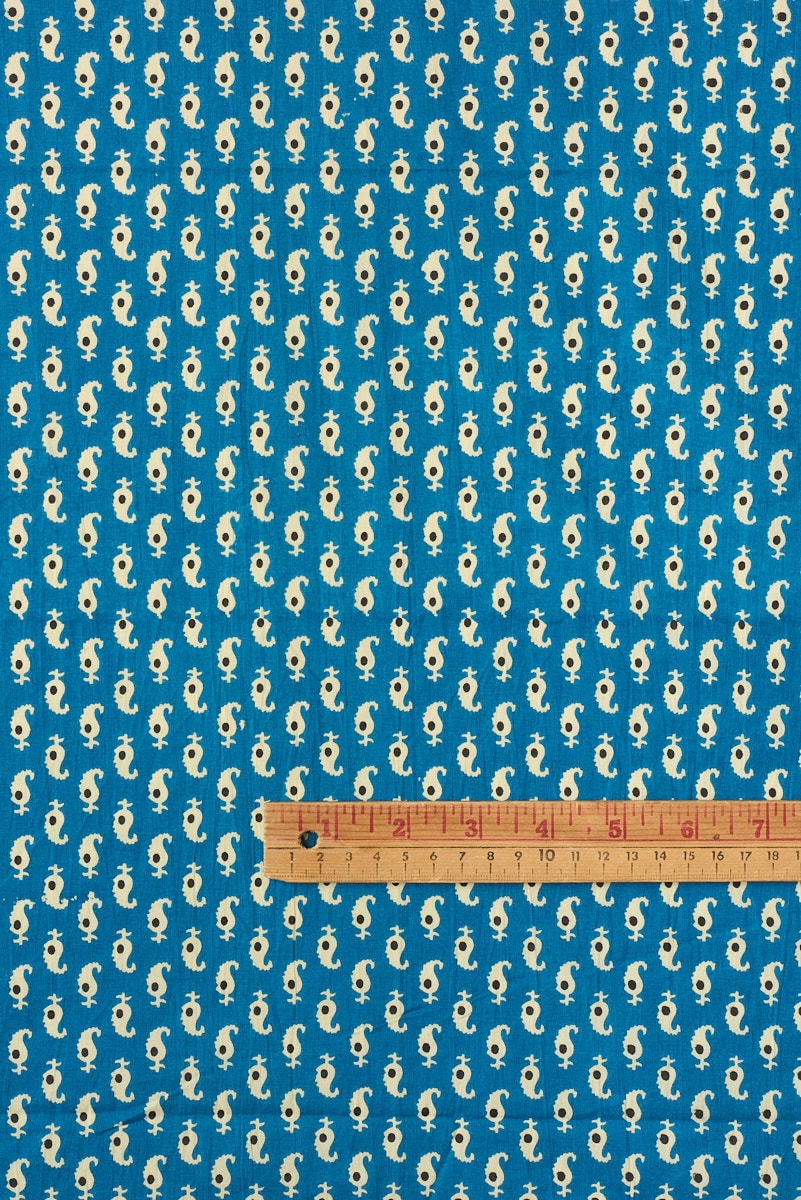 Indian Screen Print Cotton in Kali Cyan - Image 4