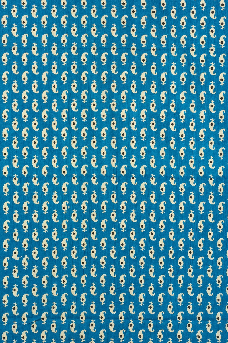 Indian Screen Print Cotton in Kali Cyan - Image 3